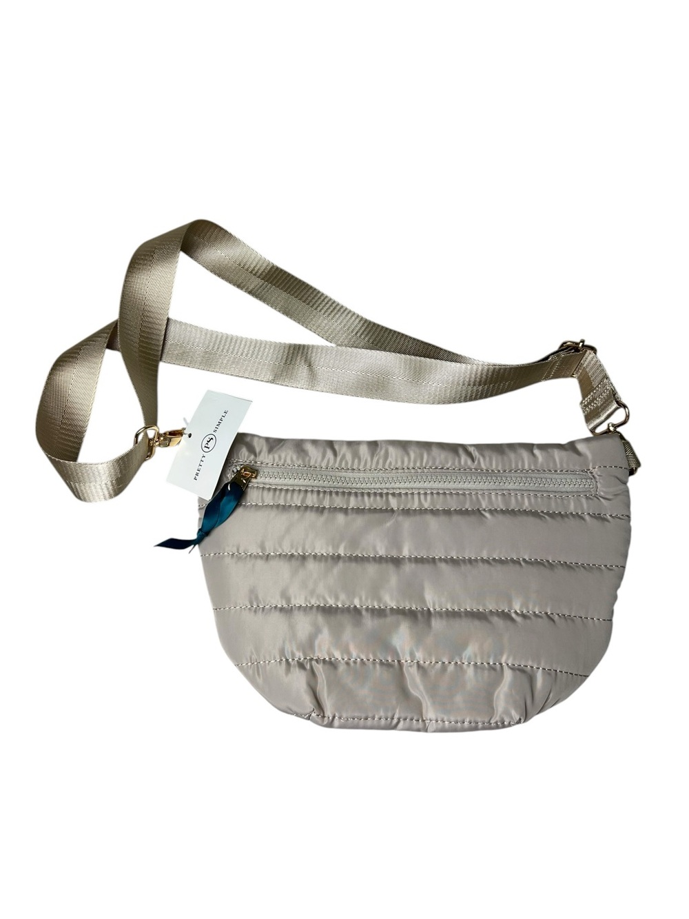 Pretty Simple NWT Light Taupe Quilted Puffer Crossbody Bag with Adjustable Strap